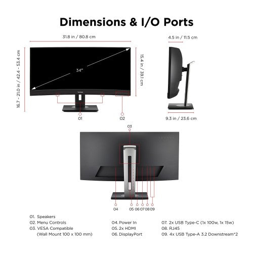 Viewsonic VG Series VG3456CA computer monitor 34" 3440 x 1440 pixels UltraWide Quad HD LED Black