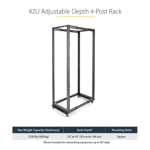 StarTech.com 4POSTRACK42 rack cabinet 42U Freestanding rack Black