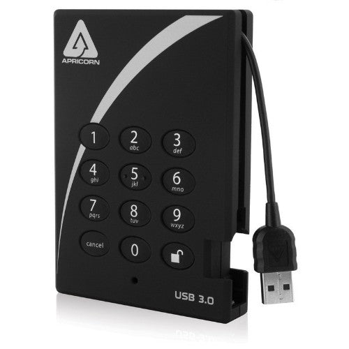 Apricorn A25-3PL256-1000 external hard drive 1 TB 5400 RPM USB Type-A 3.2 Gen 1 (3.1 Gen 1) Black