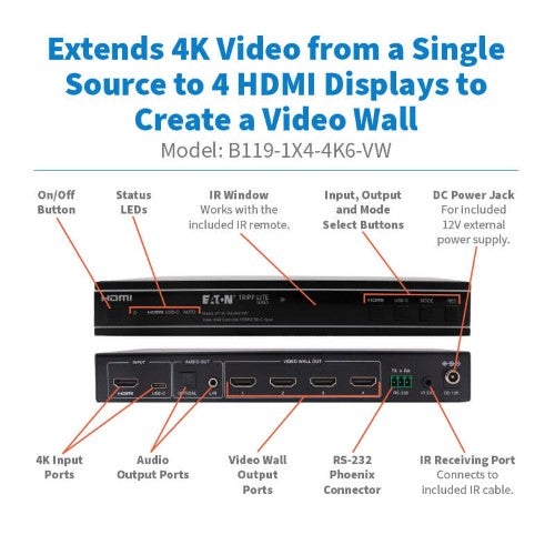 Tripp Lite B119-1X4-4K6-VW video wall processor Black