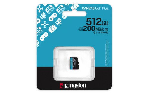 Kingston Technology 512GB microSDXC Canvas Go Plus Gen4 200R A2 U3 Single Pack w/o ADP