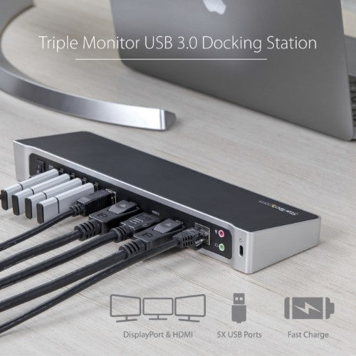 StarTech.com USB3DOCKH2DP laptop dock/port replicator Wired USB 3.2 Gen 1 (3.1 Gen 1) Type-A Black, Silver