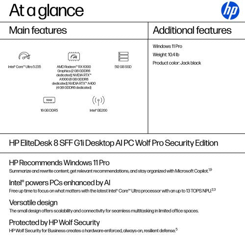 HP EliteDesk 8 SFF G1i AI Wolf Pro Security Edition Intel Core Ultra 5 235 16 GB DDR5-SDRAM 512 GB SSD Windows 11 Pro PC AI PC Black