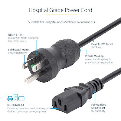 StarTech.com PXTMG10110 power cable Black 118.1" (3 m) NEMA 5-15P C13 coupler