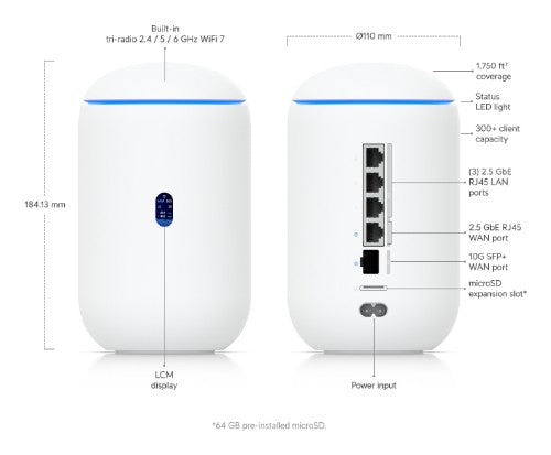 Ubiquiti Dream 7 wireless router 2.5 Gigabit Ethernet Tri-band (2.4 GHz / 5 GHz / 6 GHz) White