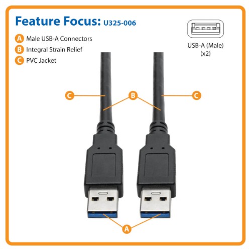 Tripp Lite U325-006 USB cable USB 3.2 Gen 1 (3.1 Gen 1) 72" (1.83 m) USB A Black