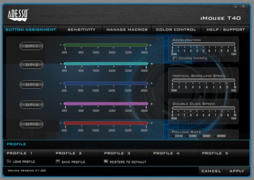 Adesso iMouse T40 mouse Office Ambidextrous RF Wireless Trackball 4800 DPI