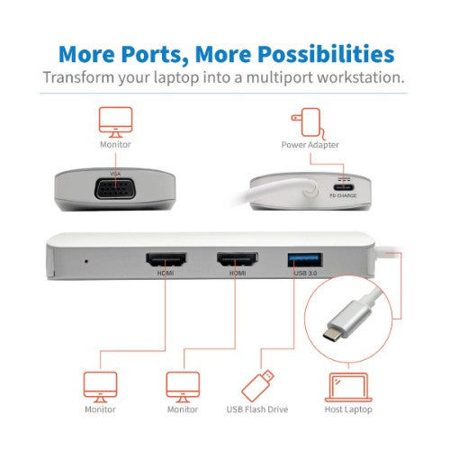 Tripp Lite U442-DOCK12-S laptop dock/port replicator USB 3.2 Gen 2 (3.1 Gen 2) Type-C Silver