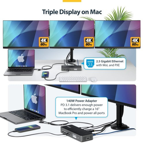 StarTech.com DK30C2DPEPRN laptop dock/port replicator Wired USB 3.2 Gen 2 (3.1 Gen 2) Type-C Gray