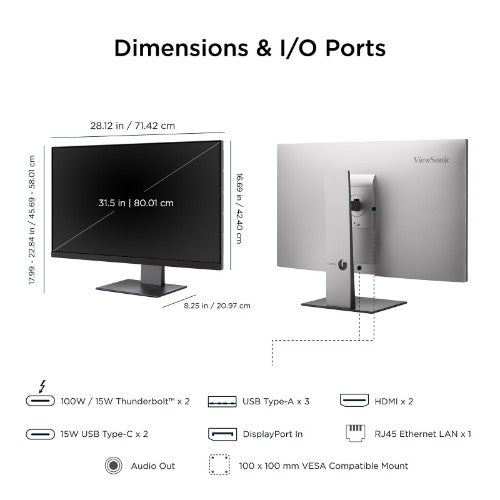 Viewsonic VP Series VP3276T-4K computer monitor 32" 3840 x 2160 pixels 4K Ultra HD LED Black