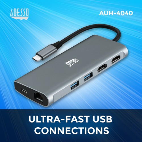 Adesso AUH-4040 laptop dock/port replicator Wired USB 3.2 Gen 1 (3.1 Gen 1) Type-C Gray
