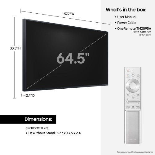 Samsung Qn65Lst7Dafxza The Terrace Lst7D Qn65Lst7Daf 65" Smart Led-Lcd Tv 4K Uhdtv High Dynamic Range (Hdr) Titan Black