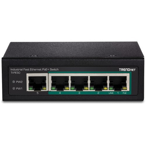 Trendnet TI-PE50 network switch Unmanaged Fast Ethernet (10/100) Power over Ethernet (PoE) Black