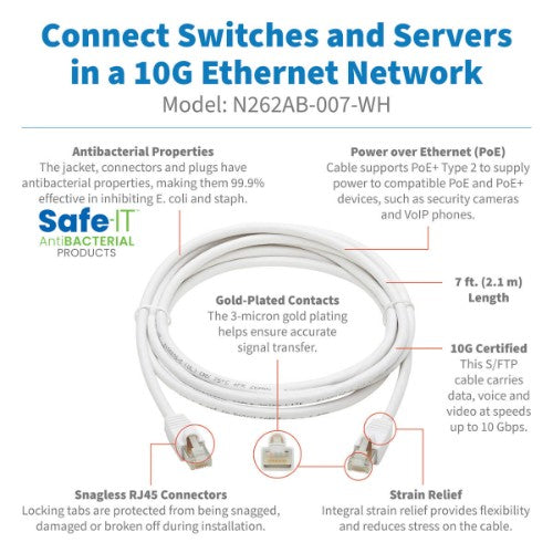 Tripp Lite N262AB-007-WH networking cable White 83.9" (2.13 m) Cat6a S/FTP (S-STP)