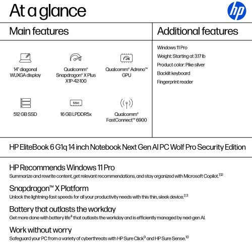 HP EliteBook 6 G1q 14 inch Notebook Next Gen AI PC Wolf Pro Security Edition X1P-42-100 14" WUXGA Silver