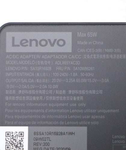 Lenovo 5A10W86261 power adapter/inverter Indoor 65 W Black