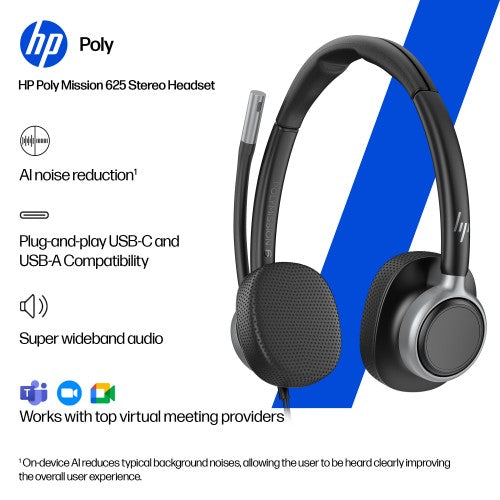HP Poly Mission 615 Monaural USB Wired Headset (Bulk)