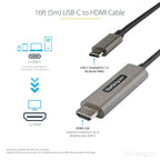 StarTech.com CDP2HDMM5MH video cable adapter 196.9" (5 m) HDMI Type A (Standard) USB Type-C Black, Silver