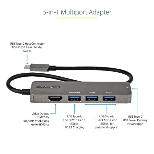 StarTech.com DKT30CHPD3 laptop dock/port replicator USB 3.2 Gen 1 (3.1 Gen 1) Type-C Black, Gray