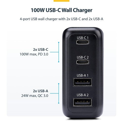 StarTech.com 2210GN-WALL-CHARGER mobile device charger Universal Black AC Fast charging Indoor