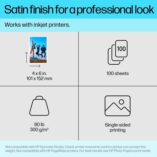 HP Premium Plus Photo Paper Satin 80 lb 4 x 6 in. (101 x 152 mm) 100 sheets