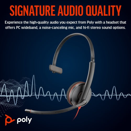 Poly Blackwire 3210 Monaural USB-C Headset +USB-C/A Adapter