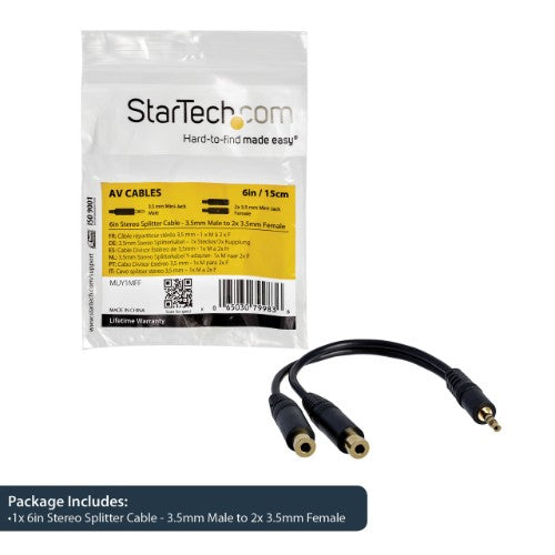 StarTech.com MUY1MFF audio cable 5.91" (0.15 m) 3.5mm 2 x 3.5mm Black - Buy IT Solutions