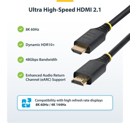 StarTech.com HDMI21-CBL-8K60-50CM HDMI cable 19.7" (0.5 m) HDMI Type A (Standard) Black