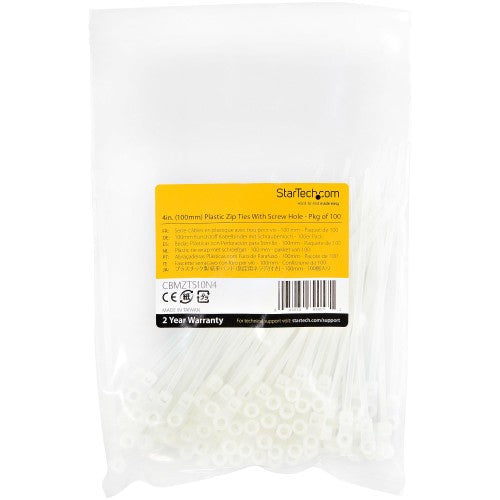 StarTech.com CBMZTS10N4 cable tie Releasable cable tie Nylon, Plastic White 100 pc(s)