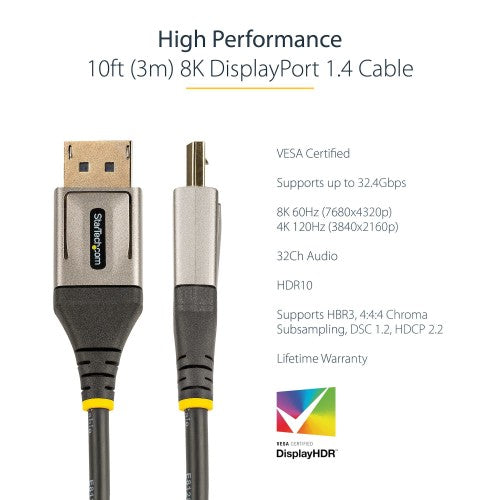 StarTech.com DP14VMM3M DisplayPort cable 118.1" (3 m) Gray, Black