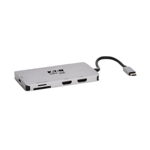 Tripp Lite USB-C Dock, Dual Display - 4K 60 Hz HDMI, USB 3.2 Gen 1, USB-A Hub, Memory Card, 100W PD Charging, Gray
