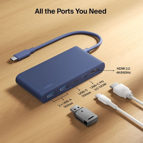 Belkin AVC022FQBL interface hub USB Type-C 5000 Mbit/s Indigo