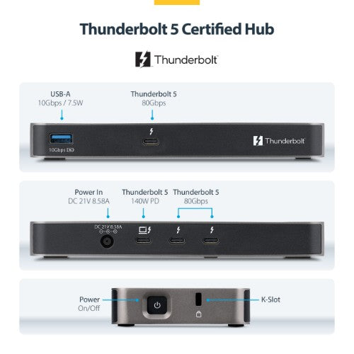 StarTech.com 303NA-TB5-HUB interface hub Thunderbolt 5 80 Mbit/s Gray