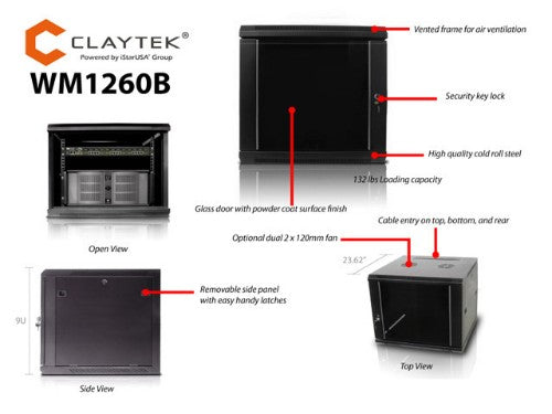 iStarUSA WM1260B rack cabinet 12U Wall mounted rack Black