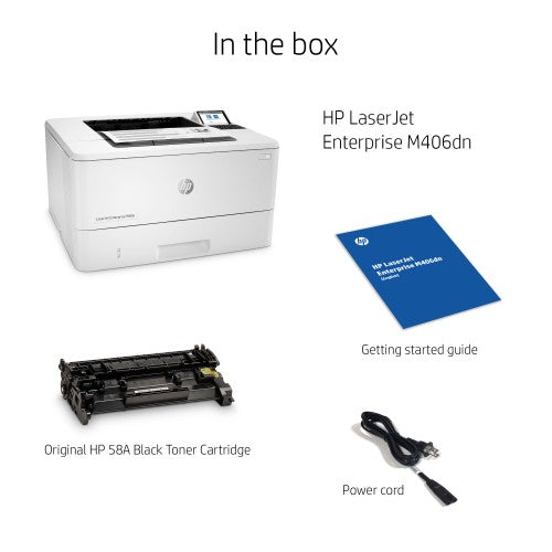 HP LaserJet Enterprise M406dn Black and white Printer, Ethernet Only; Duplex