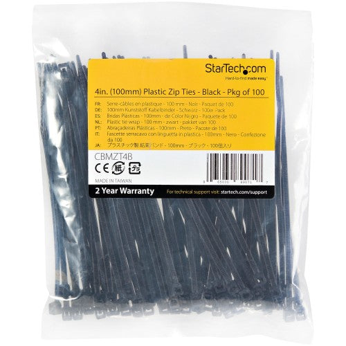 StarTech.com CBMZT4B cable tie Releasable cable tie Nylon, Plastic Black 100 pc(s)