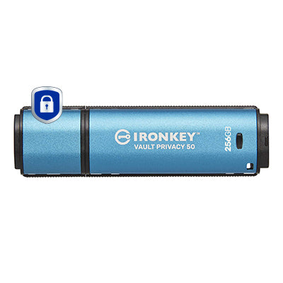 Kingston Technology IronKey Vault Privacy 50 USB flash drive 256 GB USB Type-A 3.2 Gen 1 (3.1 Gen 1) Black, Blue