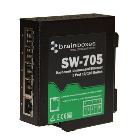 Brainboxes SW-705 network switch Unmanaged Fast Ethernet (10/100) Black