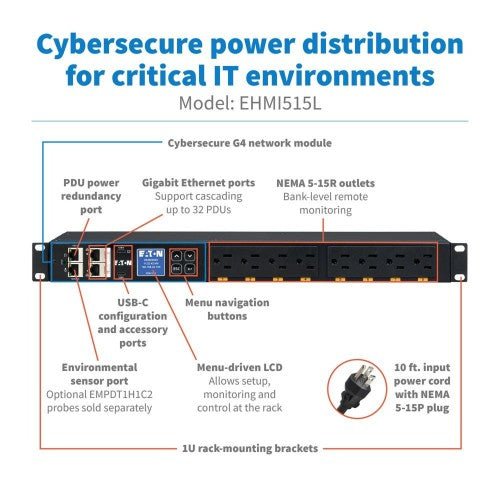 Eaton EHMI515L power distribution unit (PDU) 8 AC outlet(s) 1U Black