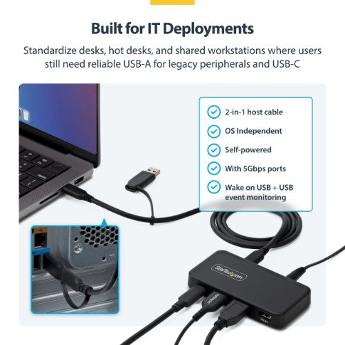 StarTech.com 311NA-USB-HUB interface hub USB 3.2 Gen 1 (3.1 Gen 1) Type-C 5000 Mbit/s Black