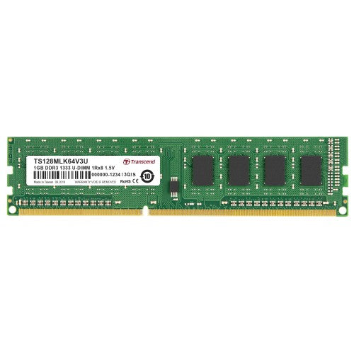 Transcend 1GB, DDR3, PC3-10664, 240Pin DIMM, CL9, 128Mx8 memory module 1 x 8 GB 240-pin DIMM