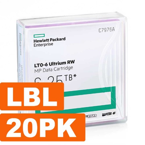 HPE LTO-6 Ultrium 6.25TB RW Non Custom Labeled 20 Data Cartridges with Cases