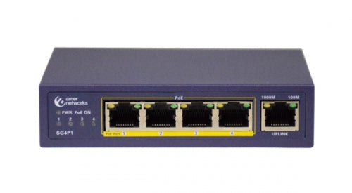 Amer Networks SG4P1 network switch Unmanaged Gigabit Ethernet (10/100/1000) Power over Ethernet (PoE) Blue