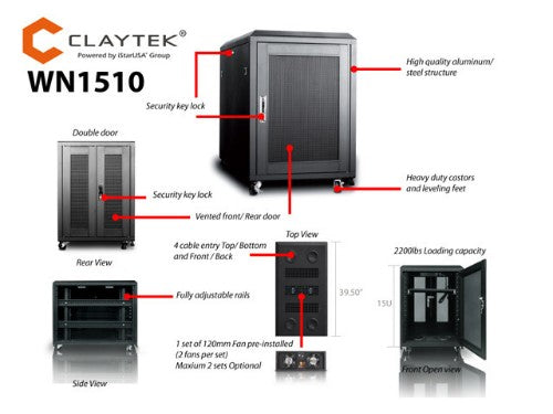 iStarUSA WN1510 rack cabinet 15U Freestanding rack Black