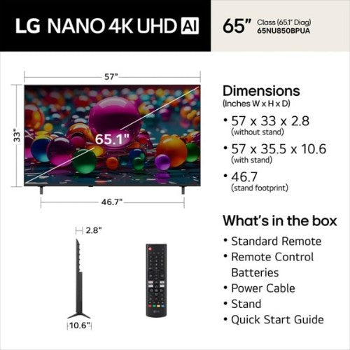 LG NANO 4K UHD AI 75NU850BPUA TV 75" 4K Ultra HD Smart TV Wi-Fi Black