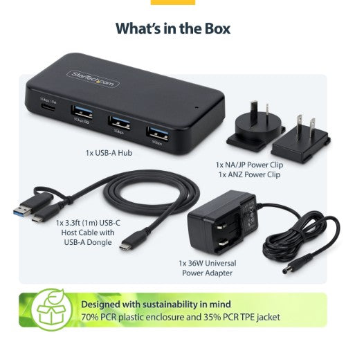 StarTech.com 311NA-USB-HUB interface hub USB 3.2 Gen 1 (3.1 Gen 1) Type-C 5000 Mbit/s Black