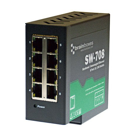 Brainboxes SW-708 network switch Unmanaged Fast Ethernet (10/100) Black