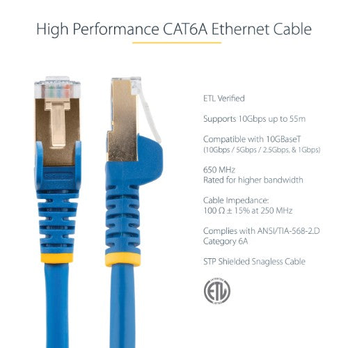 StarTech.com C6ASPAT10BL networking cable Blue 118.1" (3 m) Cat6a U/FTP (STP)