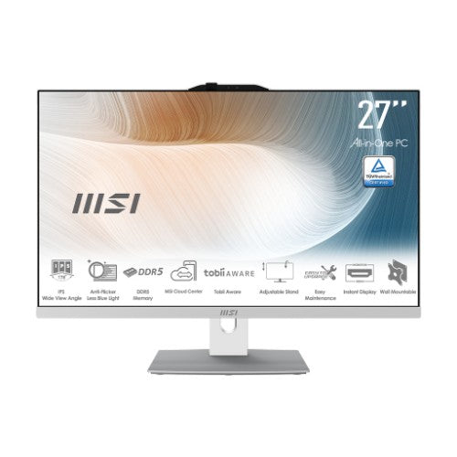 MSI Modern AM272P 1M-823US Intel Core 5 120U 27" 1920 x 1080 pixels All-in-One PC 16 GB DDR5-SDRAM 1 TB SSD Windows 11 Home Wi-Fi 6E (802.11ax) White