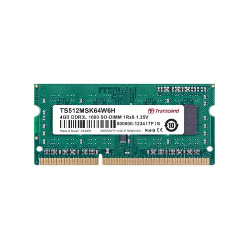 Transcend TS512MSK64W6H memory module 4 GB 1 x 4 GB DDR3 204-pin SO-DIMM